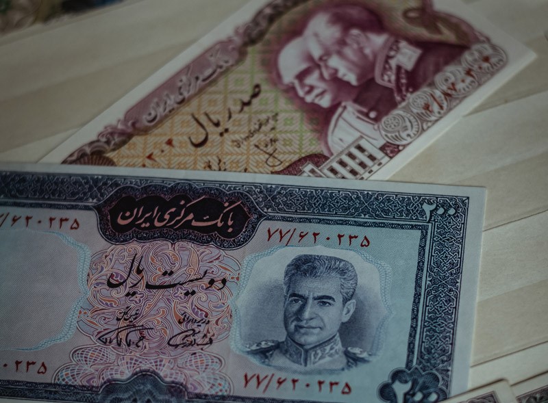 Former bills of Iran's Rial with the pictures of King Shahs of Imperial State of Iran