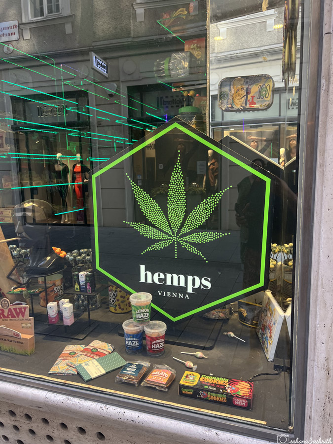 Shop in Austria with advertisement of selling weed