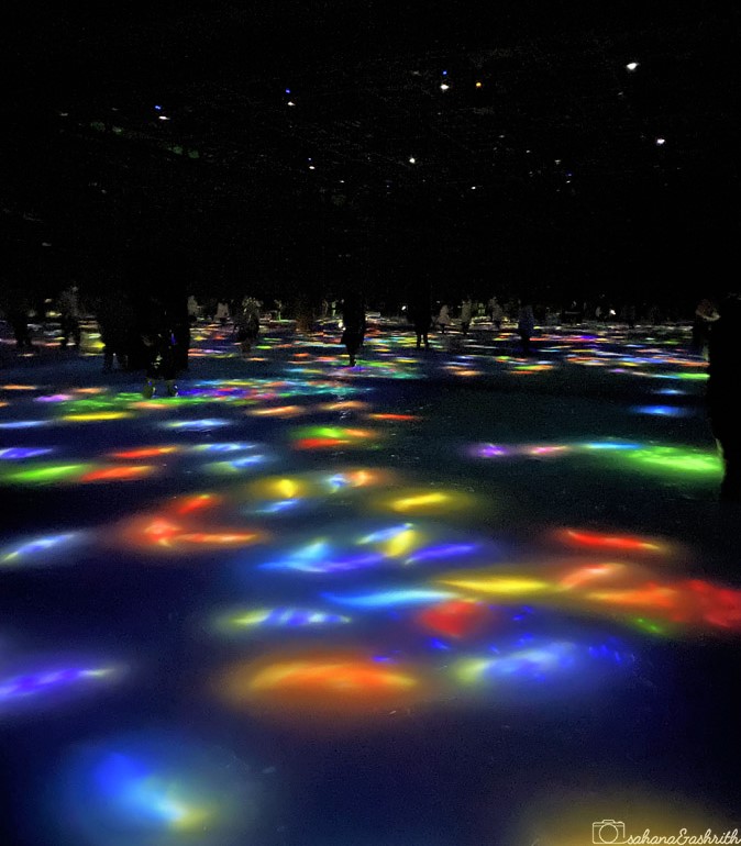 Water Surface with Dance of fish and People at teamlab planets in tokyo