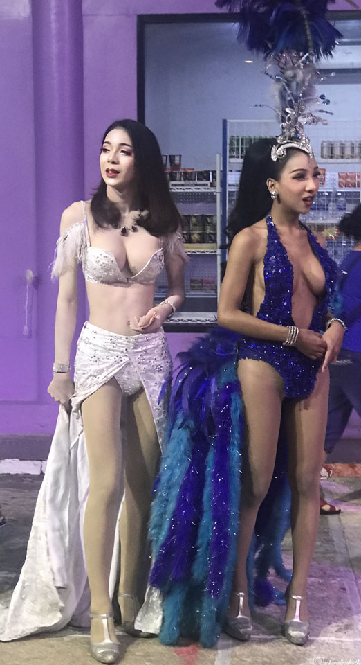 two lady boy cabaret dancers in simon cabaret show of Phuket Thailand