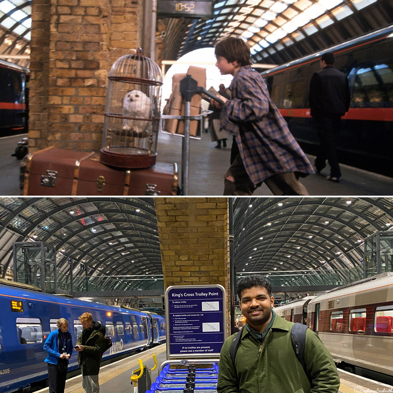 Harry Potter filming locations in London Kings cross station showing 93/4 platform