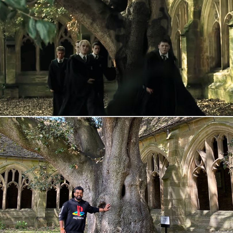 Harry Potter Goblet of fire filming locations in Oxford showing New College garden where Harry met Moody