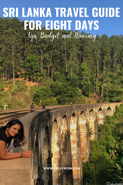 Author Sahana from Vacaywork standing on the railway track at Nine Arch Bridge in Ella, Sri Lanka.