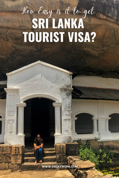 pinterest pin image : girl sitting on the entrance steps to dambulla cave temple