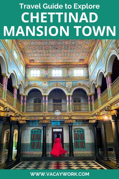 Pinnable image showing grand interiors of lakshmi vilas palace with columns, detailed wooden work in ceiling and tiles