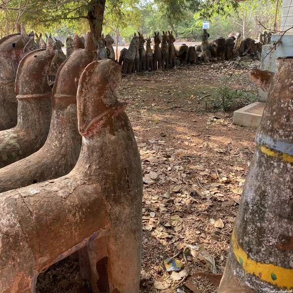 deteriorated terracotta horse forming compound wall of ayyan temple