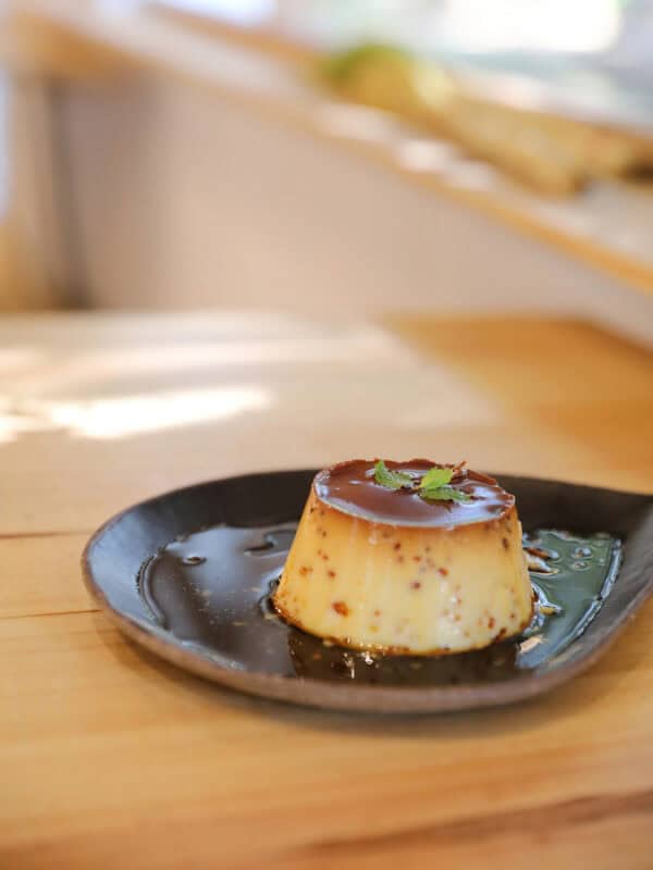 japanese puring pudding kept on a plate