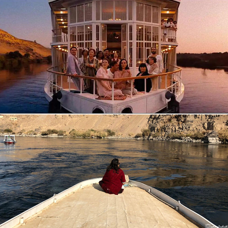 death on the nile boat scene where people sitting in front deck