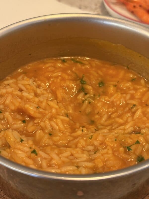 Pot of creamy portuguese style tomato rice 