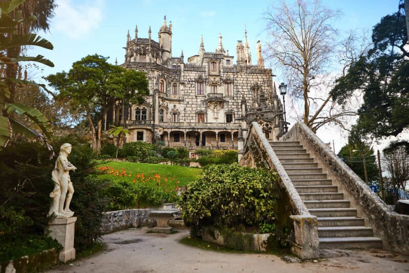 Quinta da Regaleira palace and grand staircase in the gardens
