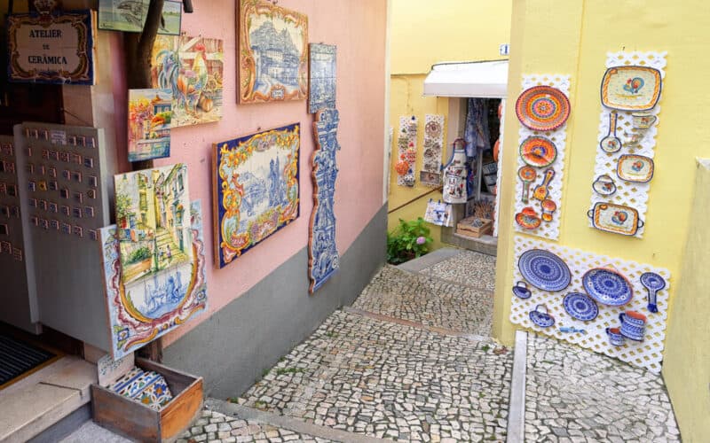 ceramic shop displays by the small lanes of historic sintra