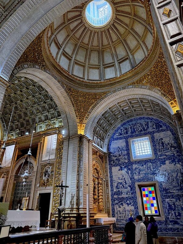 interiors of. Sanctuary of Our Lady of Nazareth showing azeulo tiles, gold cladded dome ceiling